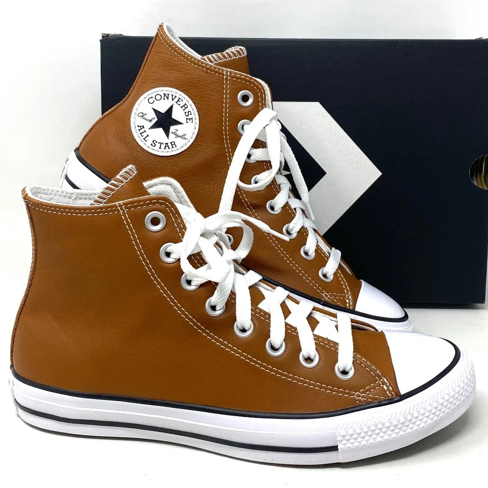 Converse Chuck Taylor High Leather Sneakers Warm Tan Casual Men's Size A07875C - Picture 2 of 10
